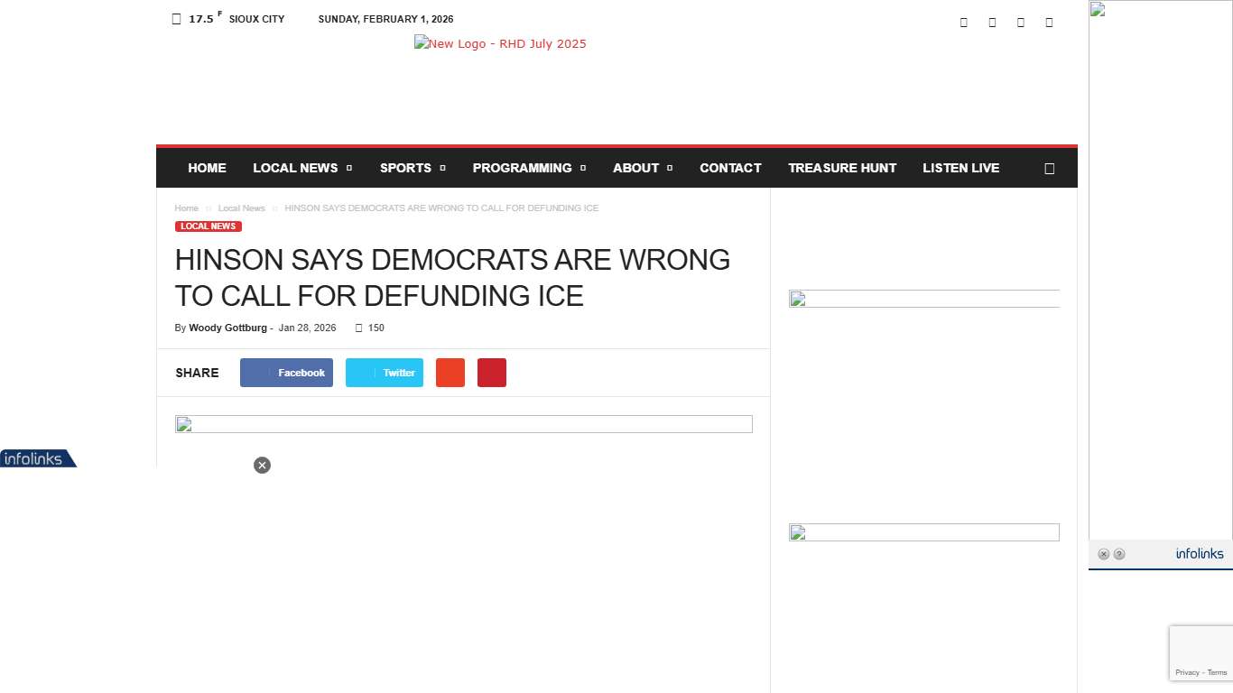 HINSON SAYS DEMOCRATS ARE WRONG TO CALL FOR DEFUNDING ICE - KSCJ 1360